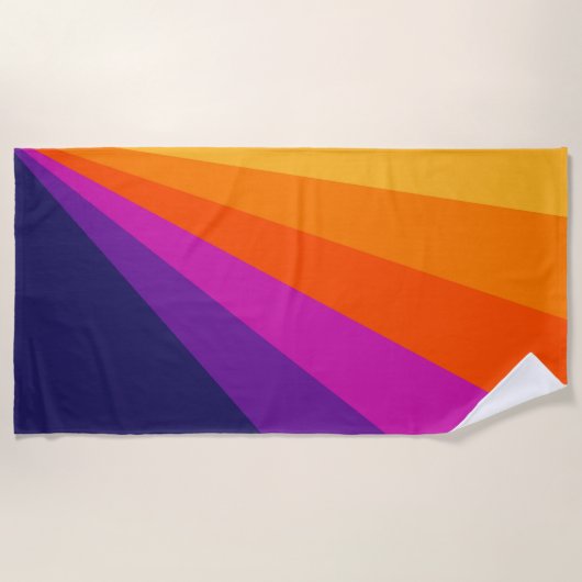 Serviette De Plage Bandes rétro en diagonale violette et orange (Devant)
