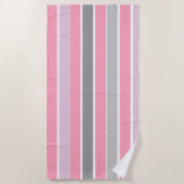 Serviette De Plage Bandes roses et gris (Devant)