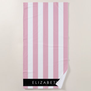 Serviette De Plage Bandes Roses, Motif Gratté, Lignes, Votre Nom