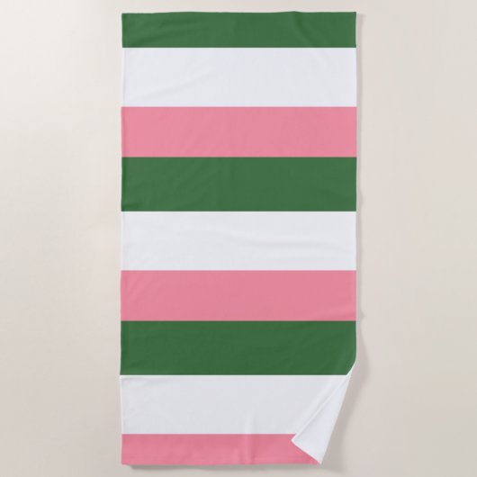 Serviette De Plage Bandes roses, vertes et blanches (Devant)