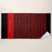 Serviette De Plage Bandes rouges avec nom sur noir (Devant)