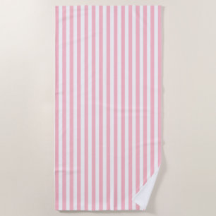 Serviette De Plage Bandes verticales de taille moyenne rose et blanch
