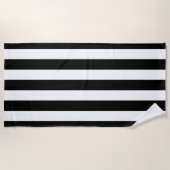 Serviette De Plage Bandes Verticales Noires Et Blanches (Devant)