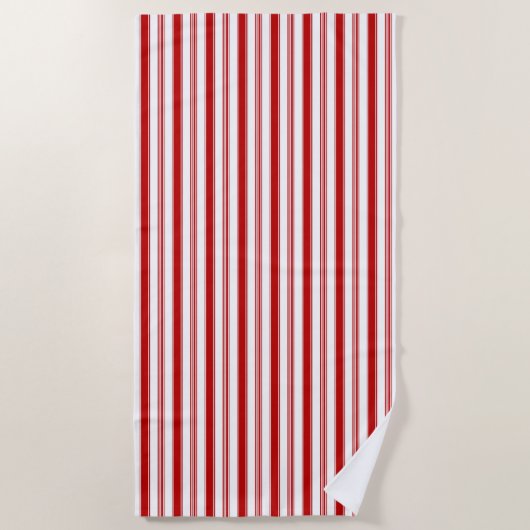 Serviette De Plage Bandes verticales rouges et blanches (Devant)
