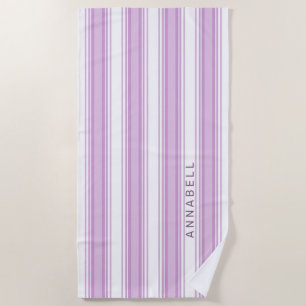 Serviette De Plage Bandes verticales violettes et blanches nom person