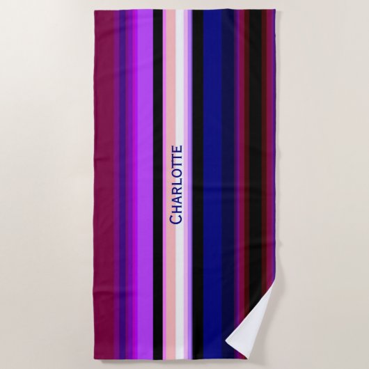 Serviette De Plage Bandes verticales violettes multicolores (Devant)