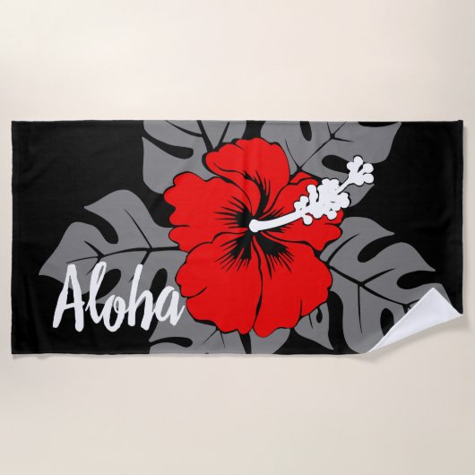 Serviette De Plage Banzai Beach Hibiscus hawaïen Floral - Noir (Devant)