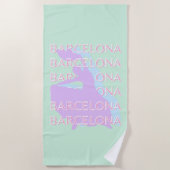 Serviette De Plage Barcelone Art Voyage, Espagne Art, Pastel, Vert (Devant)