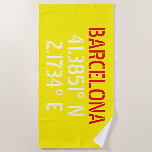 Serviette De Plage Barcelone Espagne Latitude et Longitude (Devant)
