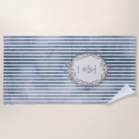 Serviette De Plage Baroque Bleu Gris Aquarelle (Devant)