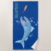 Serviette De Plage Barracuda, dessin animé de pêche affamé (Devant)