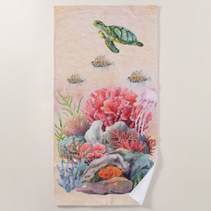 Serviette De Plage Barrière de corail magique Vie océanique Méduse ma