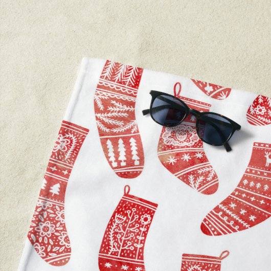 Serviette De Plage Bas nordiques Rouge Blanc (En situation)