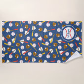 Serviette De Plage Base-ball de bleu marine orienté (Devant)