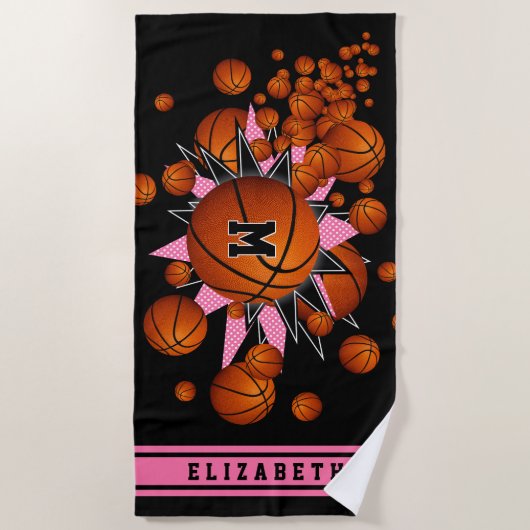 Serviette De Plage basket-ball stars filles nom monogrammed (Devant)