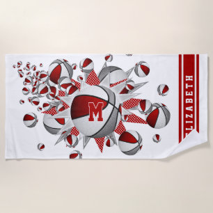Serviette De Plage basket gris rouge étoiles filles monogrammed