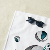 Serviette De Plage Basket gris turquoise étoiles filles monogrammed (En situation)