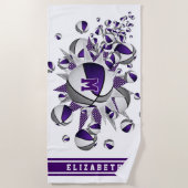 Serviette De Plage basket gris violet étoiles filles monogrammed (Devant)