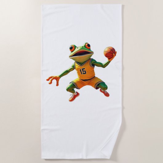 Serviette de plage Basketball Frog blanche (Devant)
