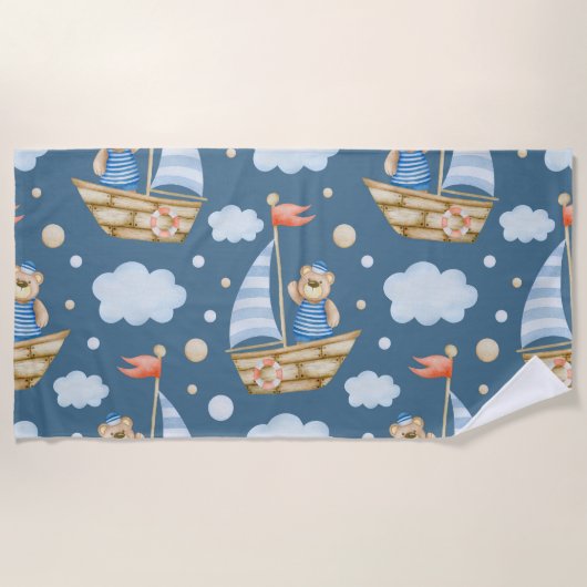 Serviette De Plage Bateau à ours mignon (Devant)