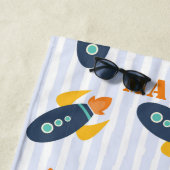 Serviette De Plage Bateau à Rocket Personnalisé Motif Blue Orange Kid (En situation)