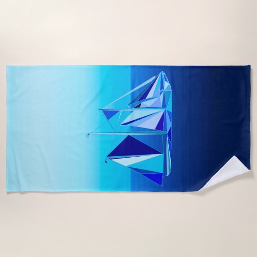Serviette De Plage Bateau à voile géométrique moderne / Yacht, bleu C (Devant)