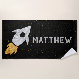 Serviette De Plage Bateau argenté de Rocket de noir d'or personnalisé