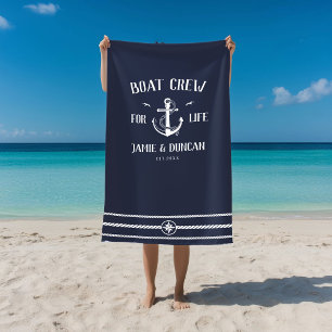 Serviette De Plage Bateau Crew For Life Nautique Moderne Nom Personna