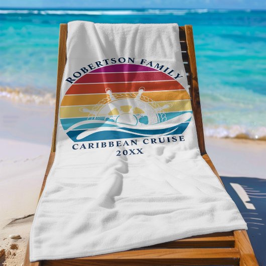 Serviette De Plage Bateau de croisière famille Roue Retro Sunset