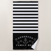 Serviette De Plage Bateau de famille Ancre nautique Personnalisé Noir (Devant)