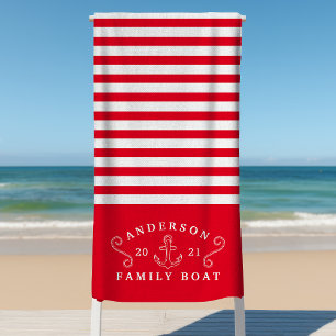 Serviette De Plage Bateau de famille Ancre nautique personnalisé roug