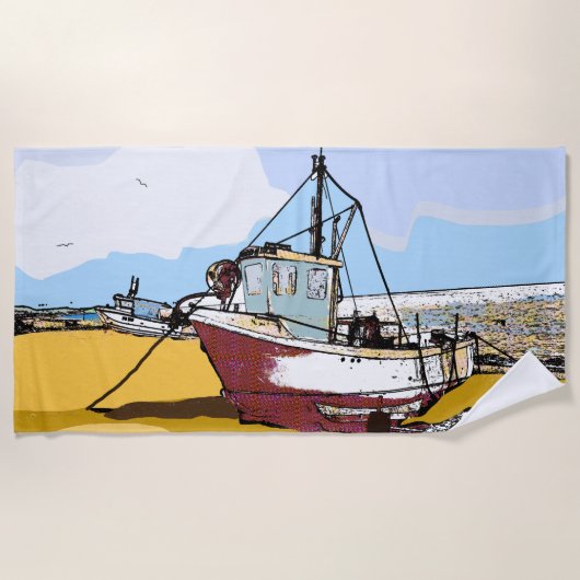 Serviette De Plage Bateau de pêche pittoresque (Devant)