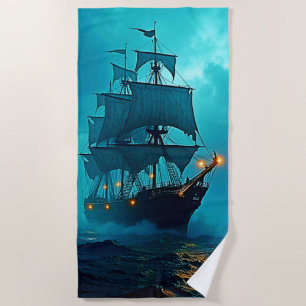 Serviette De Plage Bateau fantôme sur le design Stormy Seas