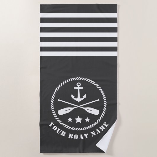 Serviette De Plage Bateau ou nom Ancre nautique et aviron Pagaies Gri (Devant)