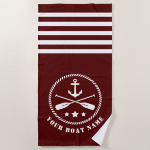 Serviette De Plage Bateau ou nom Ancre nautique et aviron Pagaies Rou