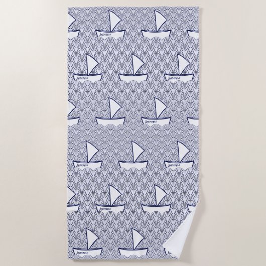 Serviette De Plage Bateau sur Waves Beach Towel - Petit Motif (Devant)