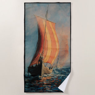Serviette De Plage Bateau viking/bateau long en voilier sur garniture