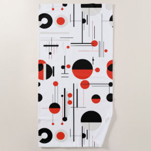 Serviette De Plage Bauhaus formes géométriques en noir rouge sur blan