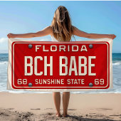 Serviette De Plage Beach Babe 1969 | Red Retro Florida License Plate