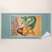 Serviette De Plage Beach Babe Pin-Up Mermaid -Retro Coastal Life Teal (Devant)