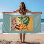 Serviette De Plage Beach Babe Pin-Up Mermaid -Retro Coastal Life Teal