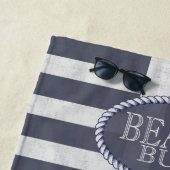 Serviette De Plage Beach Bum Bold Nautical Stripes and Name (En situation)