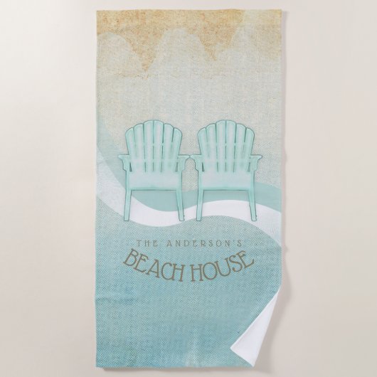 Serviette De Plage Beach House Adirondack Chaises Aqua Blue ID623 (Devant)