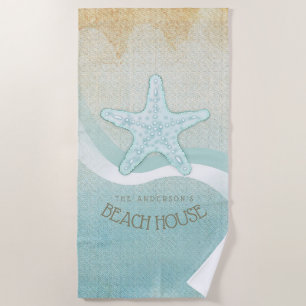 Serviette De Plage Beach House Nautical Starfish Aqua Blue ID623