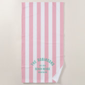 Serviette De Plage Beach House Nom de famille Pink Cabana Stripe (Devant)