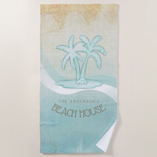 Serviette De Plage Beach House Palm Trees Aqua ID623 (Devant)