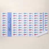 Serviette De Plage Beach Seahorse Tropical rose gris bleu turquoise (Devant)