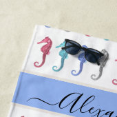 Serviette De Plage Beach Seahorse Tropical rose gris bleu turquoise (En situation)