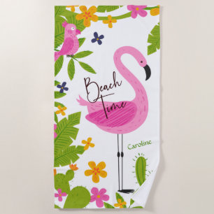 Serviette De Plage Beach Time Flamant rose rose et perroquet
