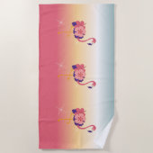 Serviette De Plage Beach Towel Flamant rose Sunset, Ajouter un nom (Devant)